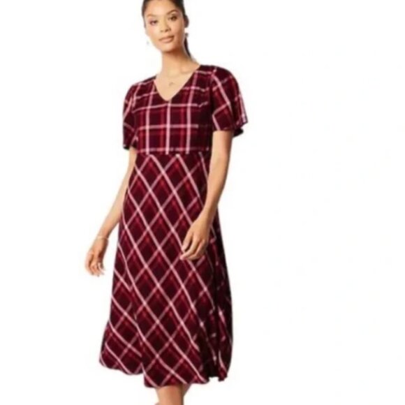 J. Jill Dresses & Skirts - NWT J. Jill Dress Plaid Red Purple Short Sleeve Boho Midi Cabincore Preppy 3X